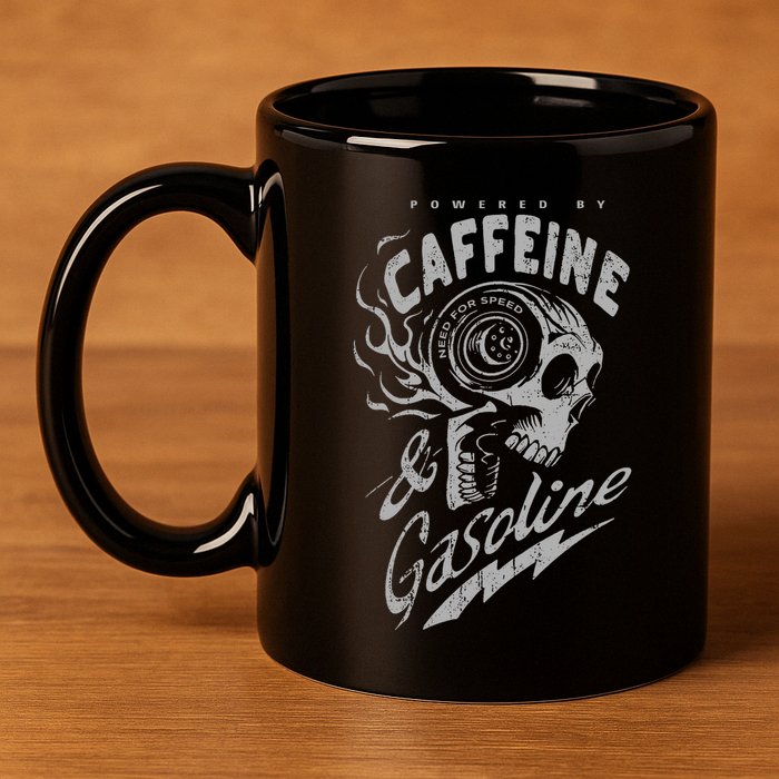 Powered By Caffeine And Gasoline 11oz C Handle Ceramic Mug