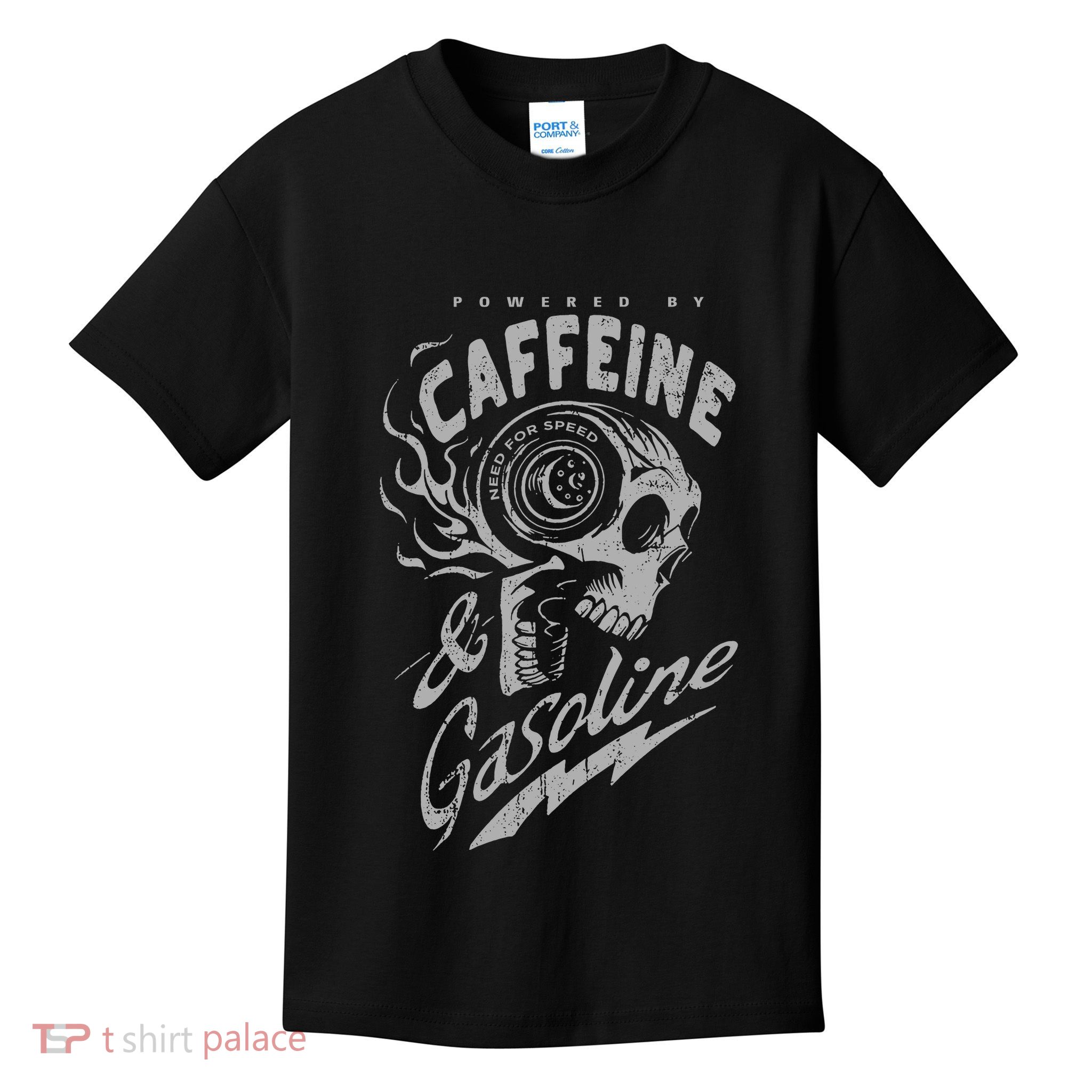 Powered By Caffeine And Gasoline Kids T-Shirt