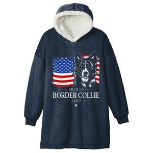 Proud Border Collie Dad American Flag Patriotic Dog Hooded Wearable Blanket