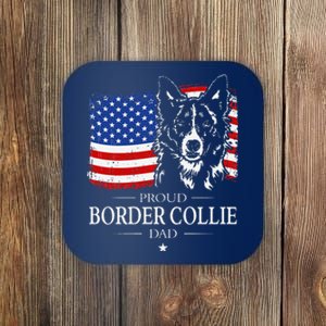 Proud Border Collie Dad American Flag Patriotic Dog Coaster