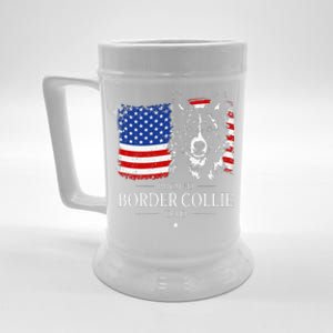 Proud Border Collie Dad American Flag Patriotic Dog Beer Stein