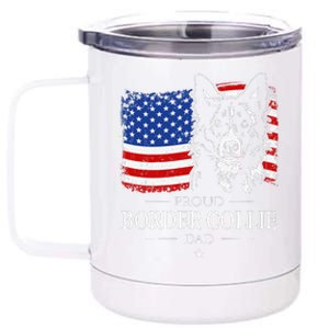 Proud Border Collie Dad American Flag Patriotic Dog 12 oz Stainless Steel Tumbler Cup