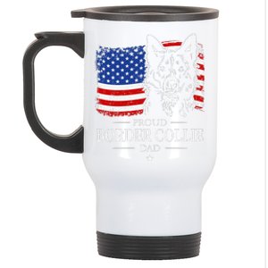 Proud Border Collie Dad American Flag Patriotic Dog Stainless Steel Travel Mug