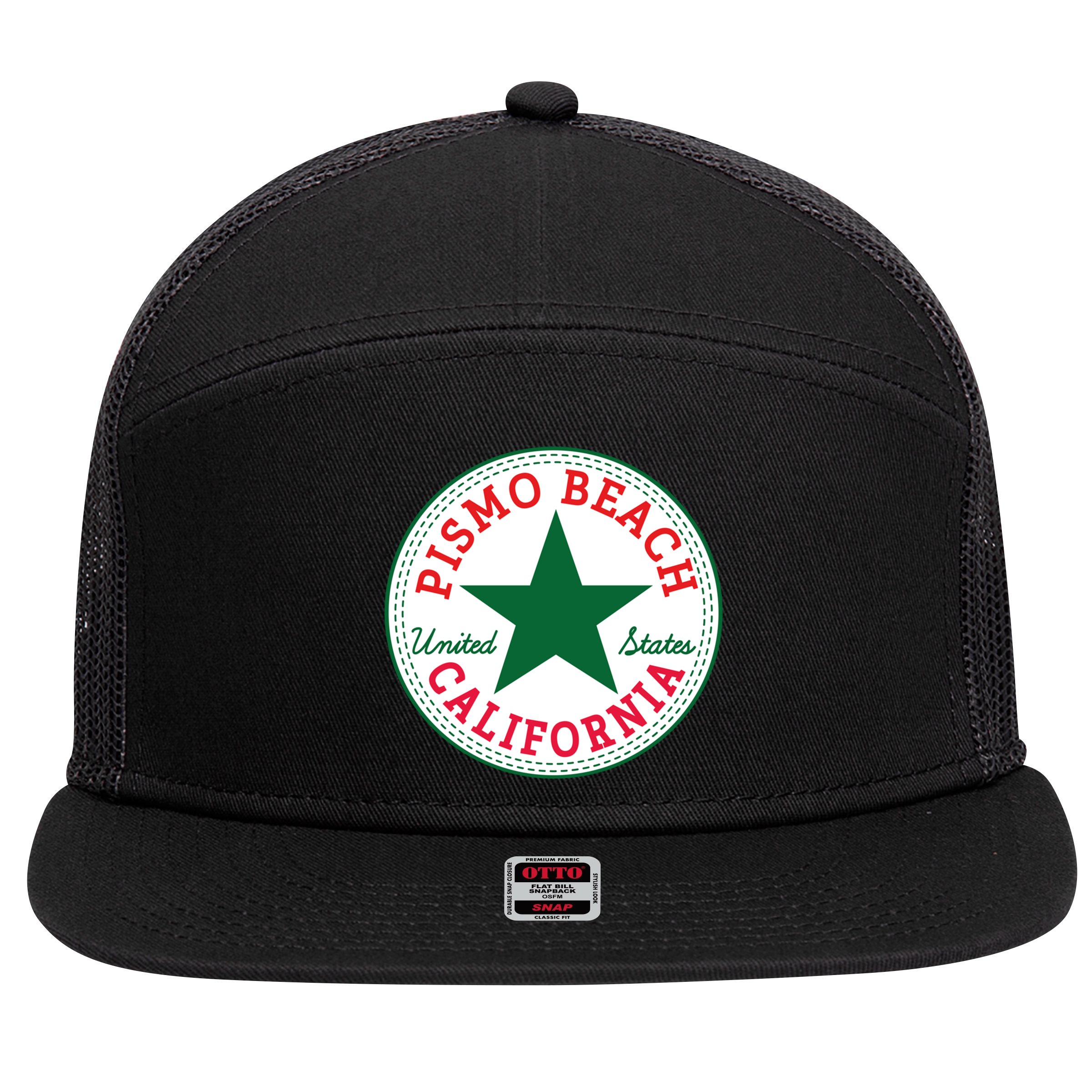 Pismo Beach California Usa Unites States Surfer Outfit Gift 7 Panel Mesh Trucker Snapback Hat