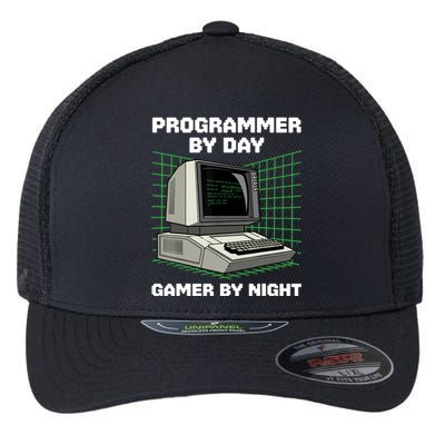 Programmer By Day Gamer By Night Funny IT Nerd Geek Flexfit Unipanel Trucker Cap