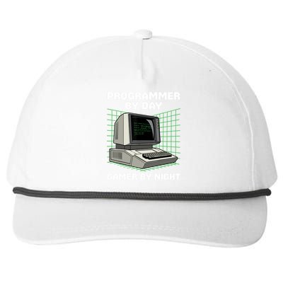 Programmer By Day Gamer By Night Funny IT Nerd Geek Snapback Five-Panel Rope Hat