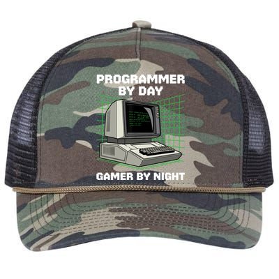 Programmer By Day Gamer By Night Funny IT Nerd Geek Retro Rope Trucker Hat Cap