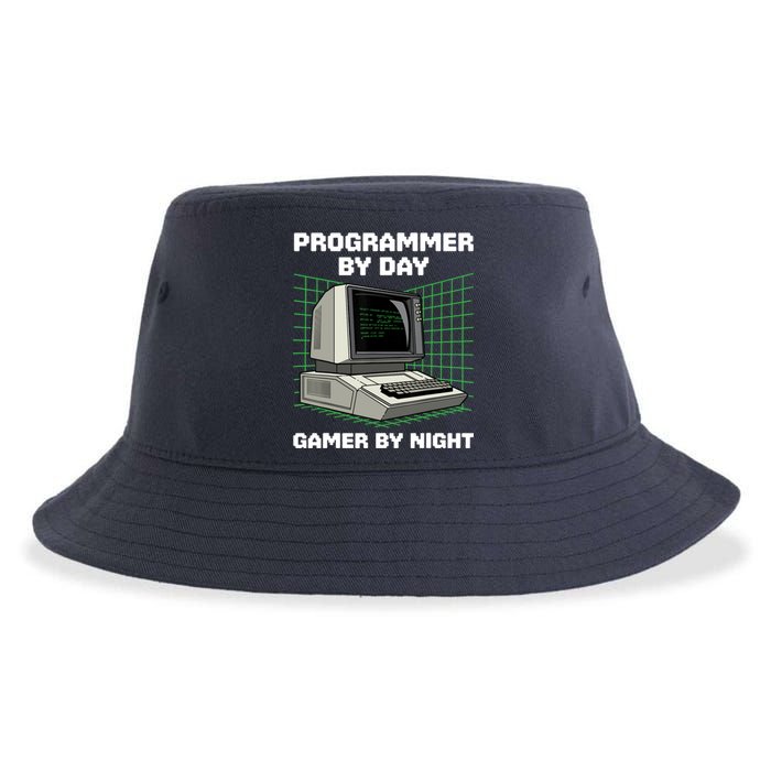 Programmer By Day Gamer By Night Funny IT Nerd Geek Sustainable Bucket Hat