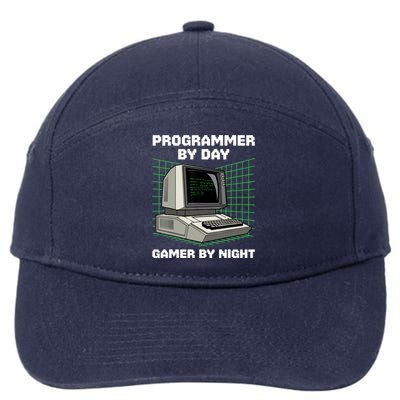 Programmer By Day Gamer By Night Funny IT Nerd Geek 7-Panel Snapback Hat