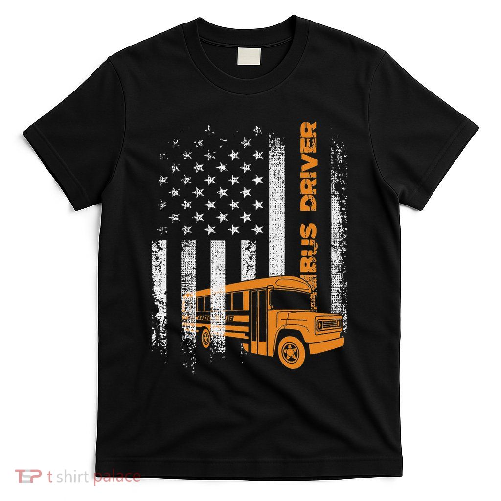 Patriotic Bus Driver Usa American Flag School Bus Driver T-Shirt
