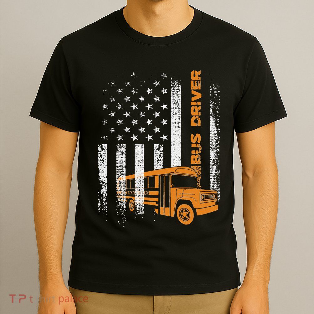 Patriotic Bus Driver Usa American Flag School Bus Driver T-Shirt
