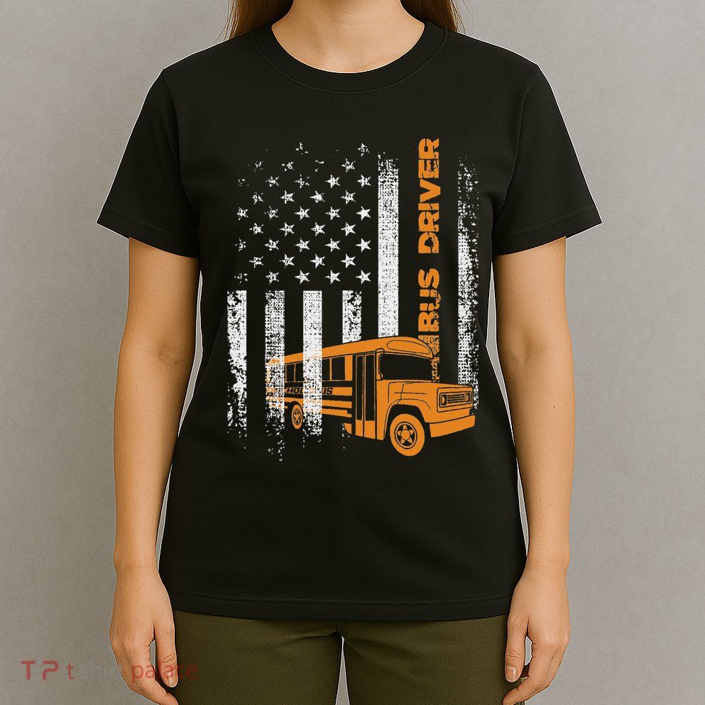 Patriotic Bus Driver Usa American Flag School Bus Driver T-Shirt