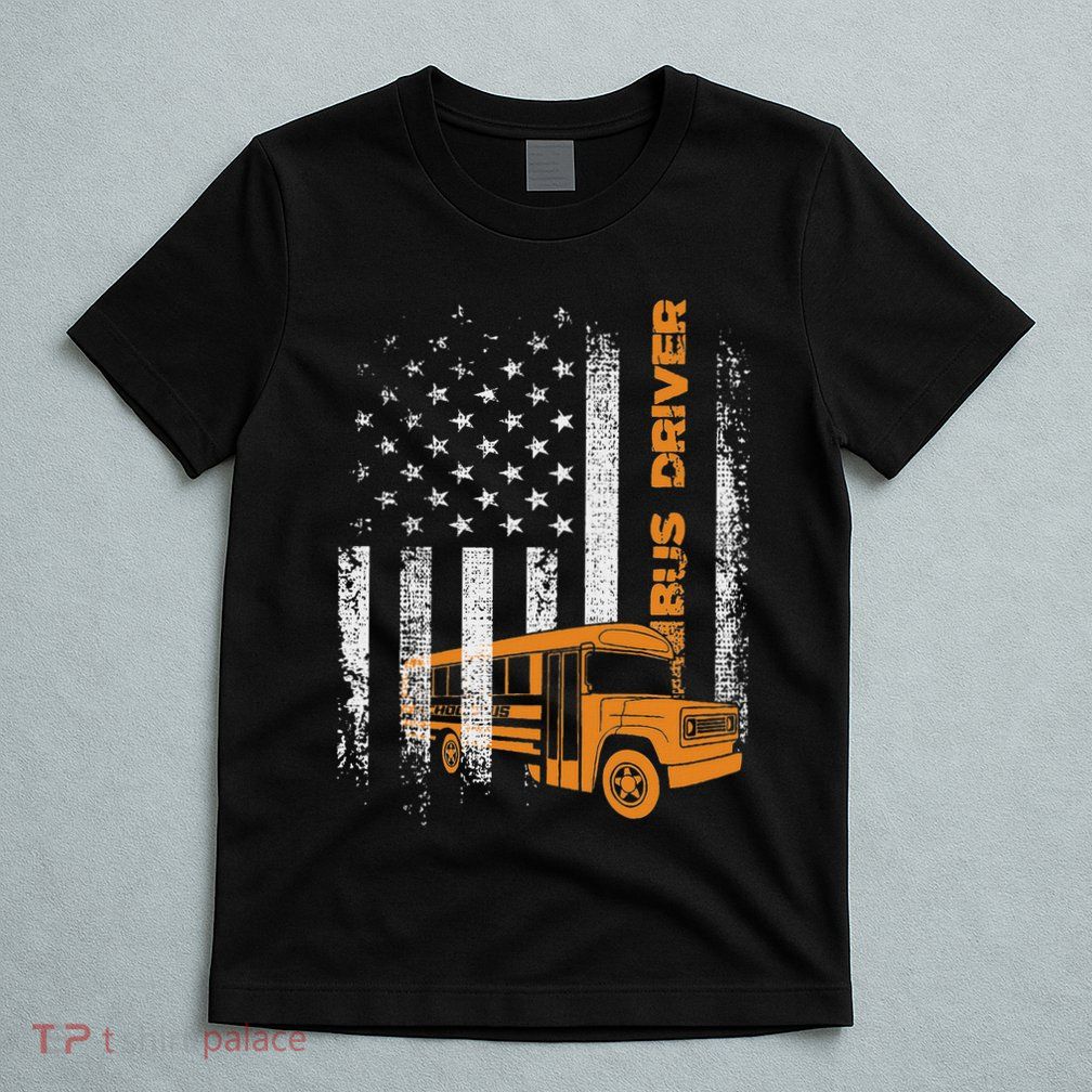 Patriotic Bus Driver Usa American Flag School Bus Driver T-Shirt
