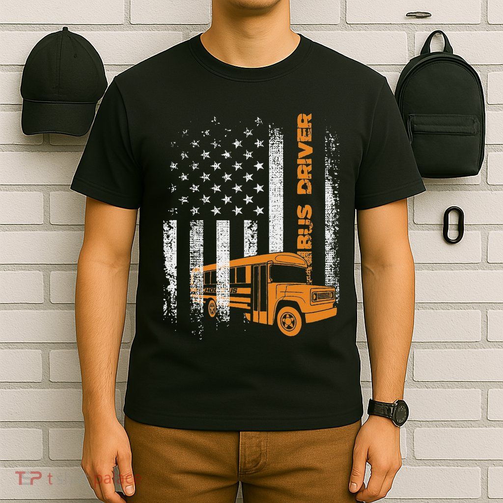 Patriotic Bus Driver Usa American Flag School Bus Driver T-Shirt