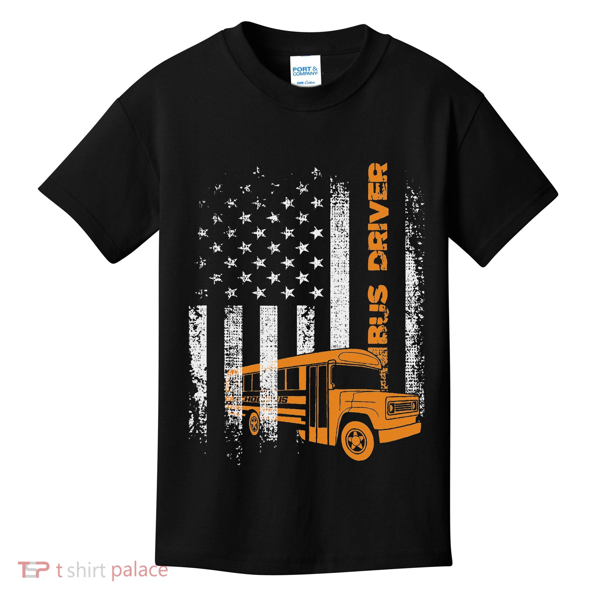 Patriotic Bus Driver Usa American Flag School Bus Driver Kids T-Shirt