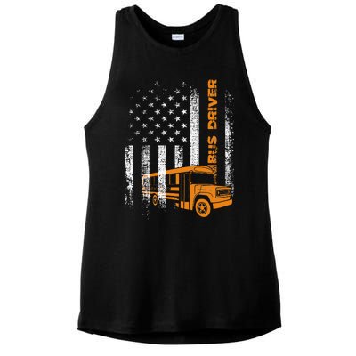 Patriotic Bus Driver Usa American Flag School Bus Driver Ladies PosiCharge Tri-Blend Wicking Tank