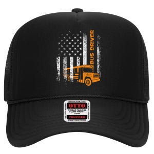 Patriotic Bus Driver Usa American Flag School Bus Driver High Crown Mesh Back Trucker Hat