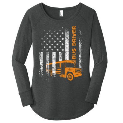 Patriotic Bus Driver Usa American Flag School Bus Driver Women's Perfect Tri Tunic Long Sleeve Shirt