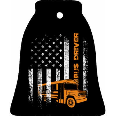 Patriotic Bus Driver Usa American Flag School Bus Driver Ceramic Bell Ornament