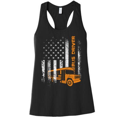 Patriotic Bus Driver Usa American Flag School Bus Driver Women's Racerback Tank