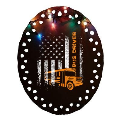 Patriotic Bus Driver Usa American Flag School Bus Driver Ceramic Oval Ornament