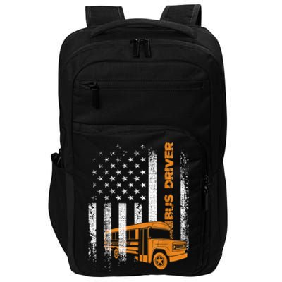 Patriotic Bus Driver USA American Flag School Bus Driver Impact Tech Backpack