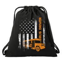 Patriotic Bus Driver USA American Flag School Bus Driver Drawstring Bag