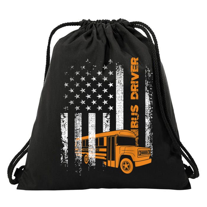 Patriotic Bus Driver USA American Flag School Bus Driver Drawstring Bag