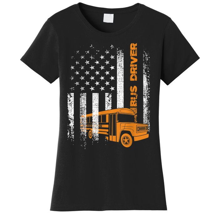 Patriotic Bus Driver USA American Flag School Bus Driver Women's T-Shirt