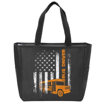 Patriotic Bus Driver USA American Flag School Bus Driver Zip Tote Bag