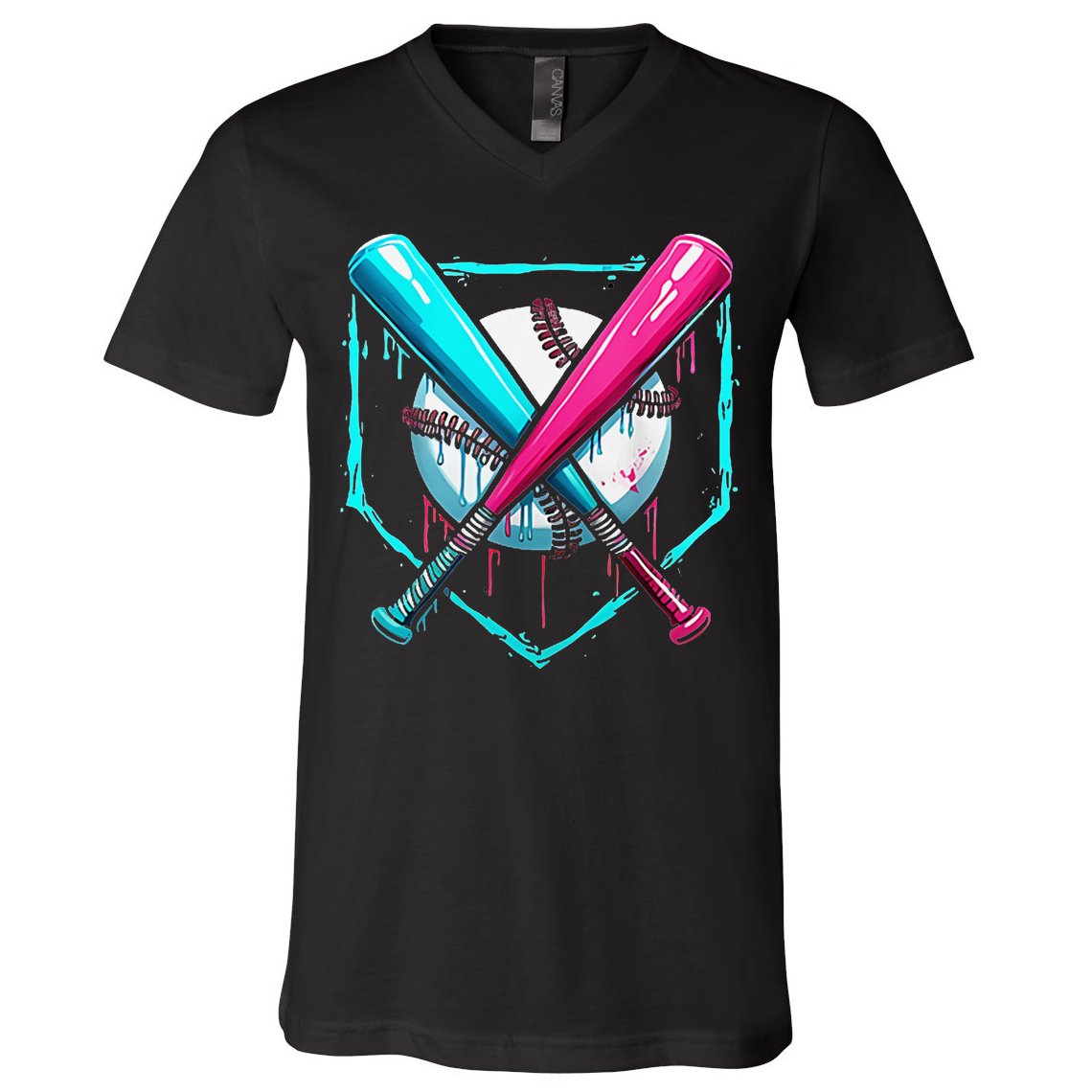Pocket Baseball Drip Bats Ice Cream Drip Sports V-Neck T-Shirt
