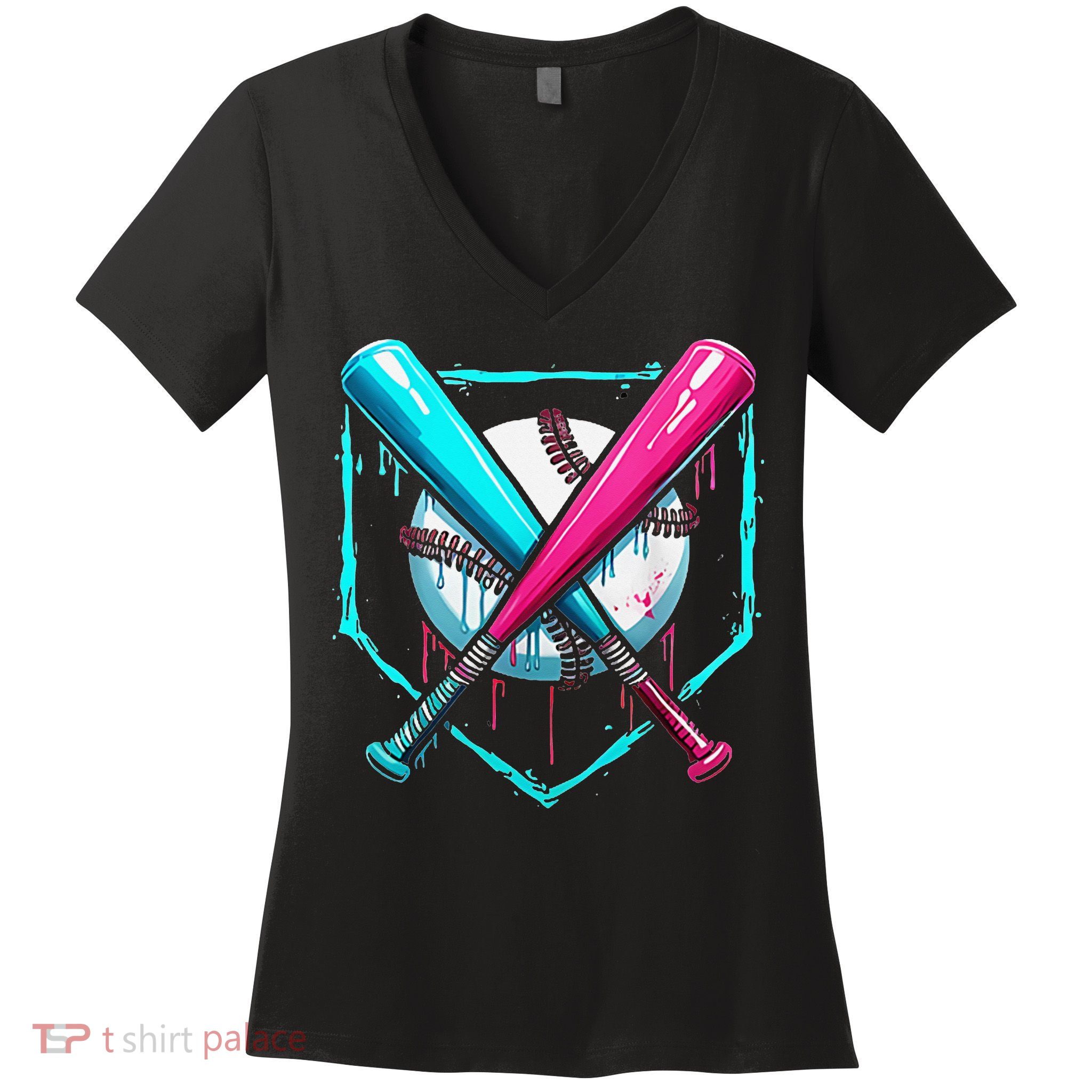 Pocket Baseball Drip Bats Ice Cream Drip Sports Women's V-Neck T-Shirt