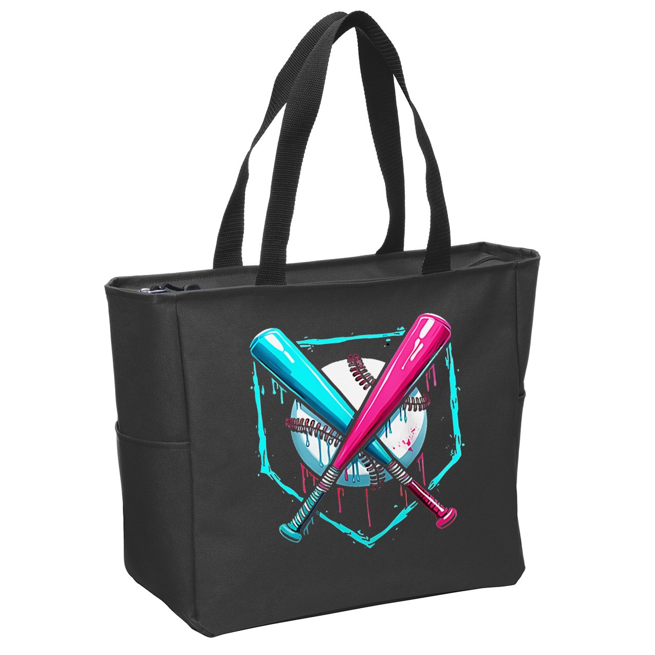 Pocket Baseball Drip Bats Ice Cream Drip Sports Zip Tote Bag