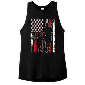 Proud Baseball Dad Papa Grandpa American Flag Fathers Day Gift Ladies PosiCharge Tri-Blend Wicking Tank