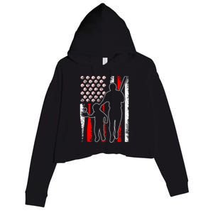 Proud Baseball Dad Papa Grandpa American Flag Fathers Day Gift Crop Fleece Hoodie