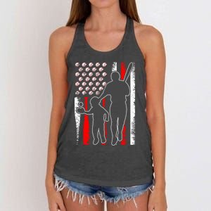 Proud Baseball Dad Papa Grandpa American Flag Fathers Day Gift Women's Knotted Racerback Tank