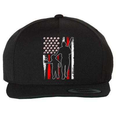 Proud Baseball Dad Papa Grandpa American Flag Fathers Day Gift Wool Snapback Cap