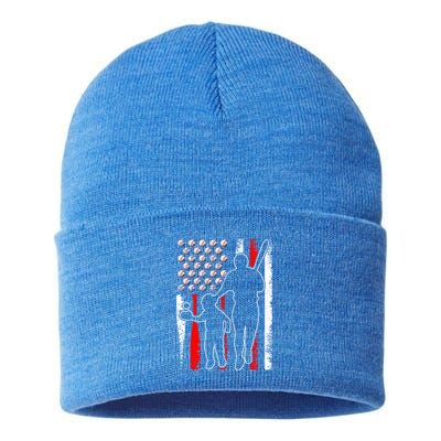 Proud Baseball Dad Papa Grandpa American Flag Fathers Day Gift Sustainable Knit Beanie