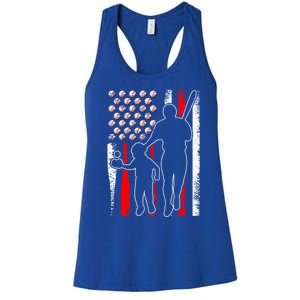 Proud Baseball Dad Papa Grandpa American Flag Fathers Day Gift Women's Racerback Tank