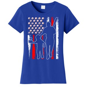 Proud Baseball Dad Papa Grandpa American Flag Fathers Day Gift Women's T-Shirt