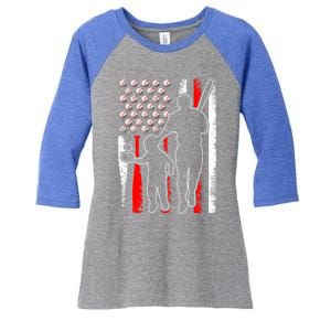 Proud Baseball Dad Papa Grandpa American Flag Fathers Day Gift Women's Tri-Blend 3/4-Sleeve Raglan Shirt