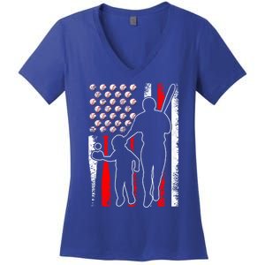 Proud Baseball Dad Papa Grandpa American Flag Fathers Day Gift Women's V-Neck T-Shirt