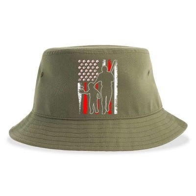 Proud Baseball Dad Papa Grandpa American Flag Fathers Day Gift Sustainable Bucket Hat