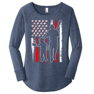 Proud Baseball Dad Papa Grandpa American Flag Fathers Day Gift Women's Perfect Tri Tunic Long Sleeve Shirt