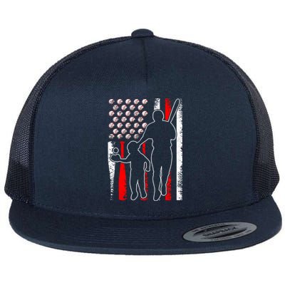 Proud Baseball Dad Papa Grandpa American Flag Fathers Day Gift Flat Bill Trucker Hat