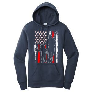 Proud Baseball Dad Papa Grandpa American Flag Fathers Day Gift Women's Pullover Hoodie