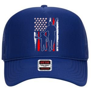 Proud Baseball Dad Papa Grandpa American Flag Fathers Day Gift High Crown Mesh Back Trucker Hat