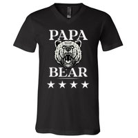 Papa Bear Distressed Font V-Neck T-Shirt