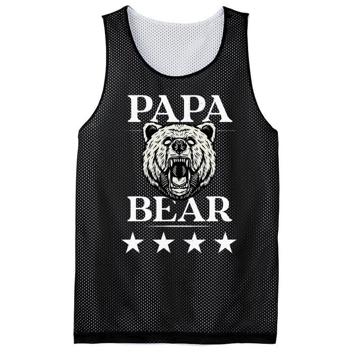 Papa Bear Distressed Font Mesh Reversible Basketball Jersey Tank