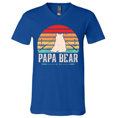 Papa Bear Dad Bear Fishing Great Gift V-Neck T-Shirt